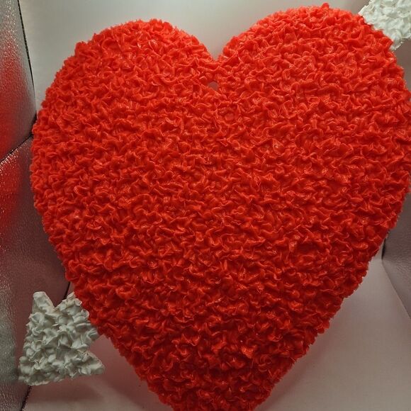 Vtg Melted Plastic Popcorn Heart Valentines Day Decoration 17" White Arrow - Picture 3 of 16